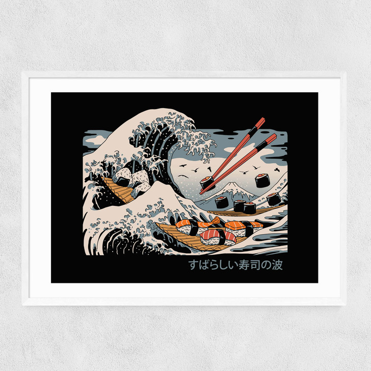 The Great Sushi Wave Narrow White Frame The Great Sushi Wave Narrow White Frame