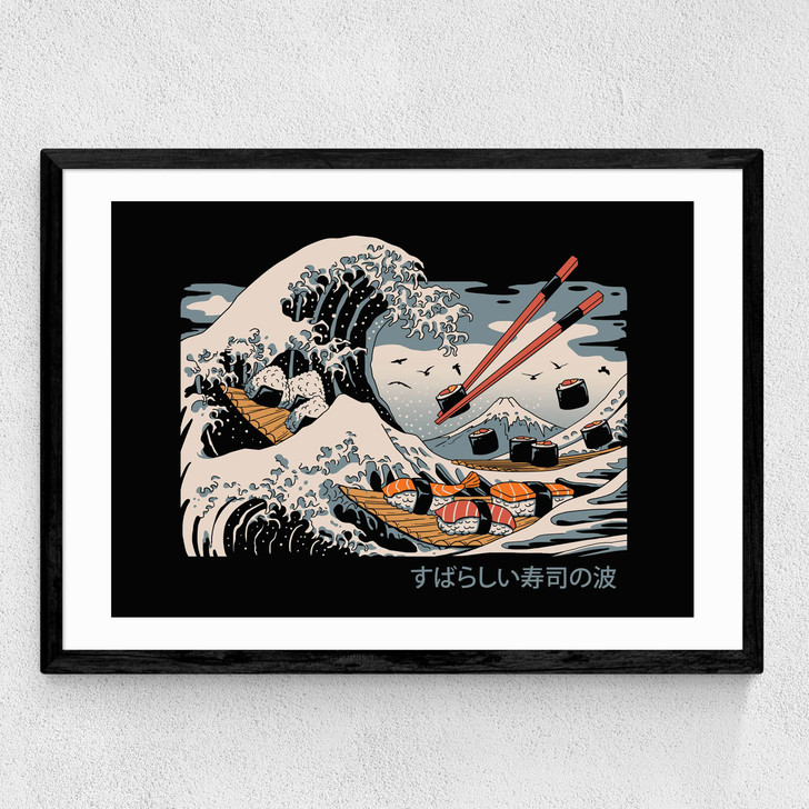 The Great Sushi Wave Medium Black Frame