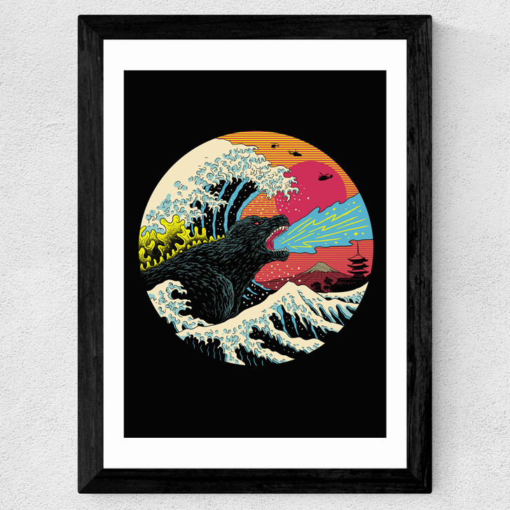 Retro Wave Kaiju Wide Black Frame