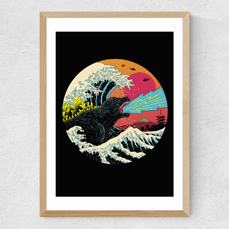 Retro Wave Kaiju Medium Oak Frame