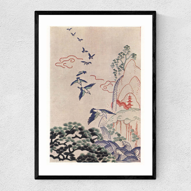 Japanese Stitch Craft Landscape Narrow Black Frame