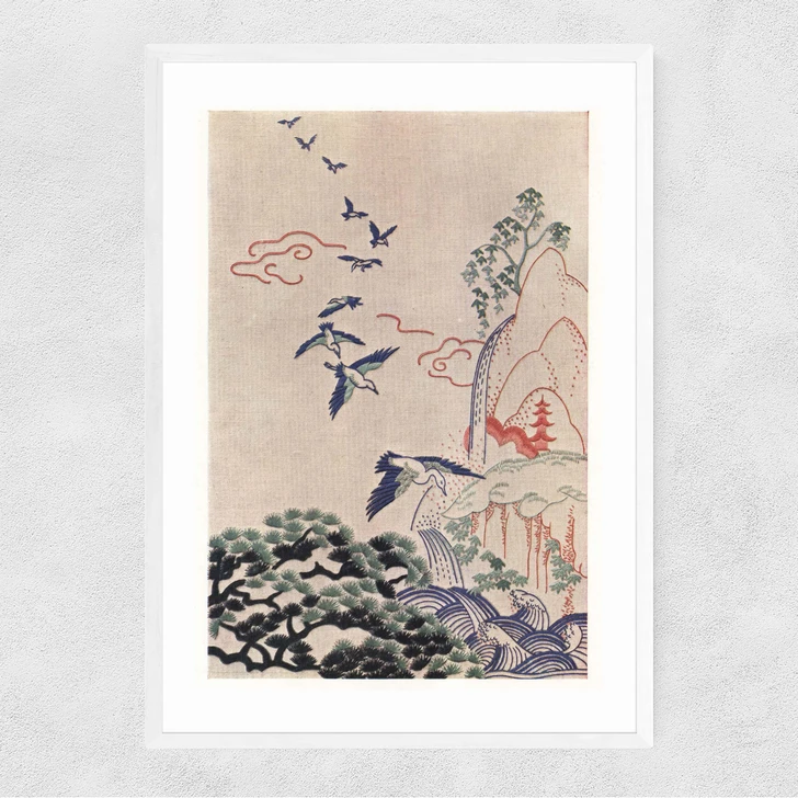 Japanese Stitch Craft Landscape Narrow White Frame