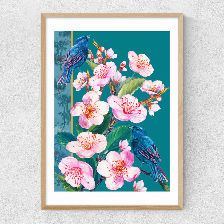 Blossoms and Birds Narrow Oak Frame Blossoms and Birds Narrow Oak Frame