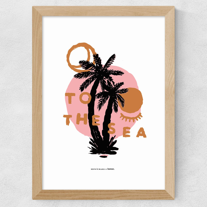 To The Sea Palm Tree Palm Tree Wide Oak Frame