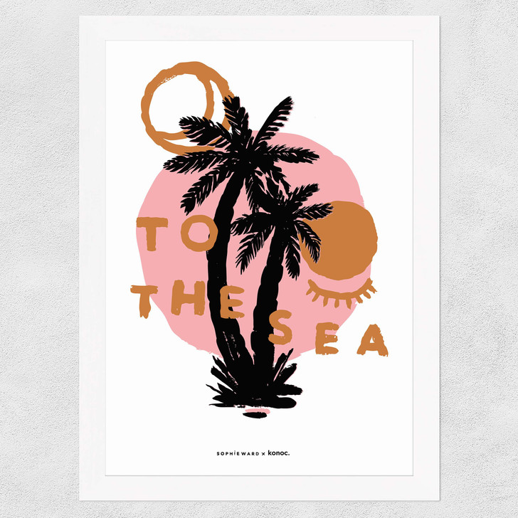To The Sea Palm Tree Palm Tree Wide White Frame