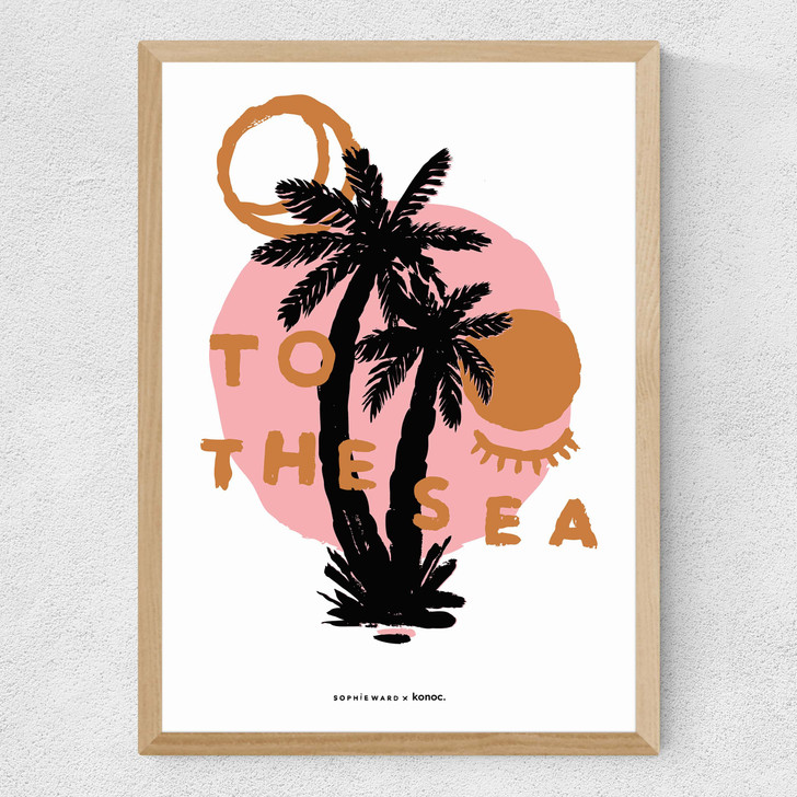 To The Sea Palm Tree Palm Tree Medium Oak Frame