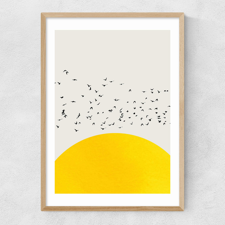 A Thousand Birds Narrow Oak Frame