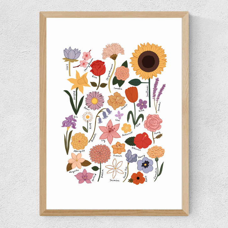 Flower Chart White Medium Oak Frame