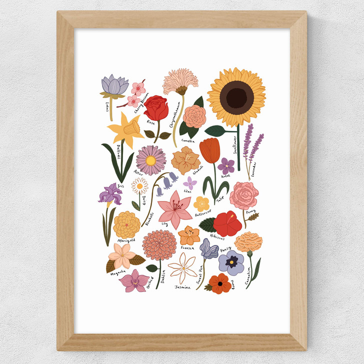 Flower Chart White Wide Oak Frame