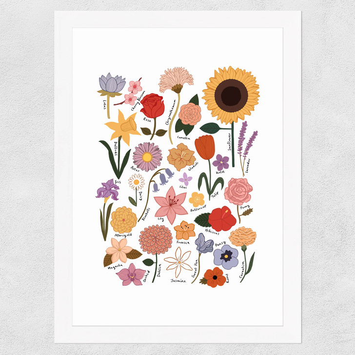 Flower Chart White Wide White Frame