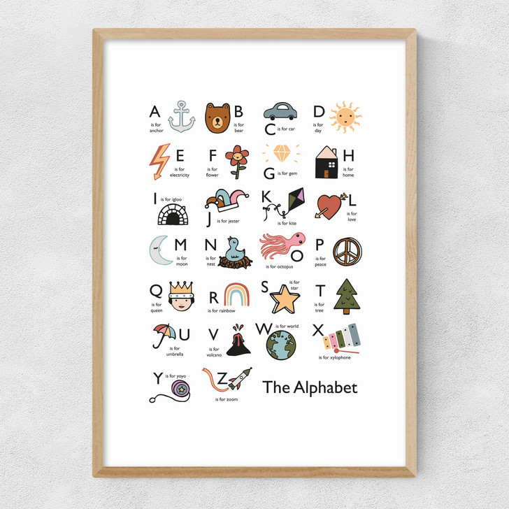 Alphabet in white Narrow Oak Frame Alphabet in white Narrow Oak Frame