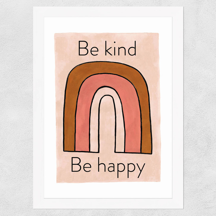 Be Kind Be Happy Wide White Frame Be Kind Be Happy Wide White Frame