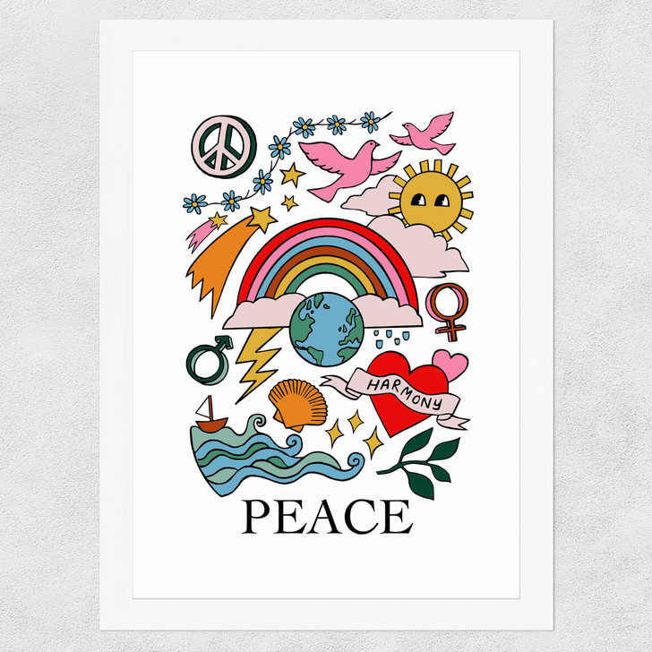 Peace by Kid of the Village Wide White Frame Peace by Kid of the Village Wide White Frame