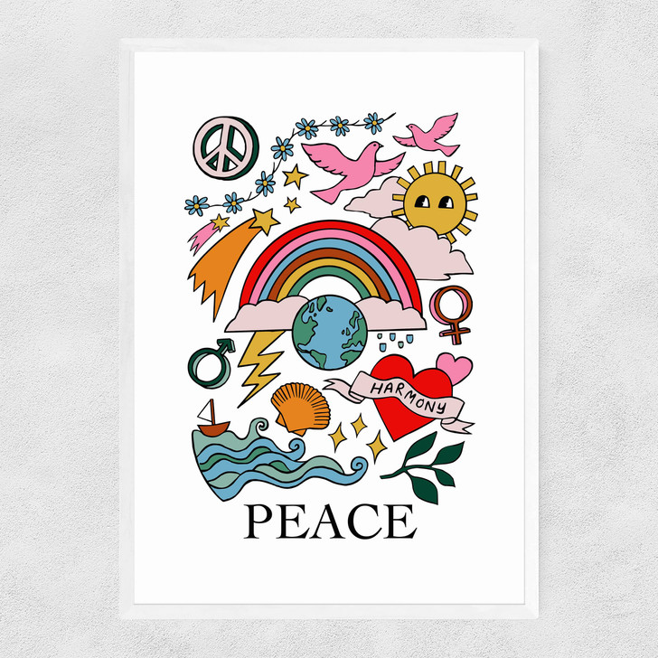 Peace by Kid of the Village Narrow White Frame