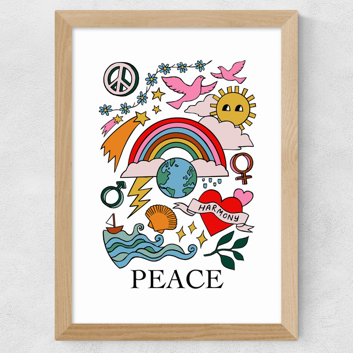 Peace by Kid of the Village Wide Oak Frame