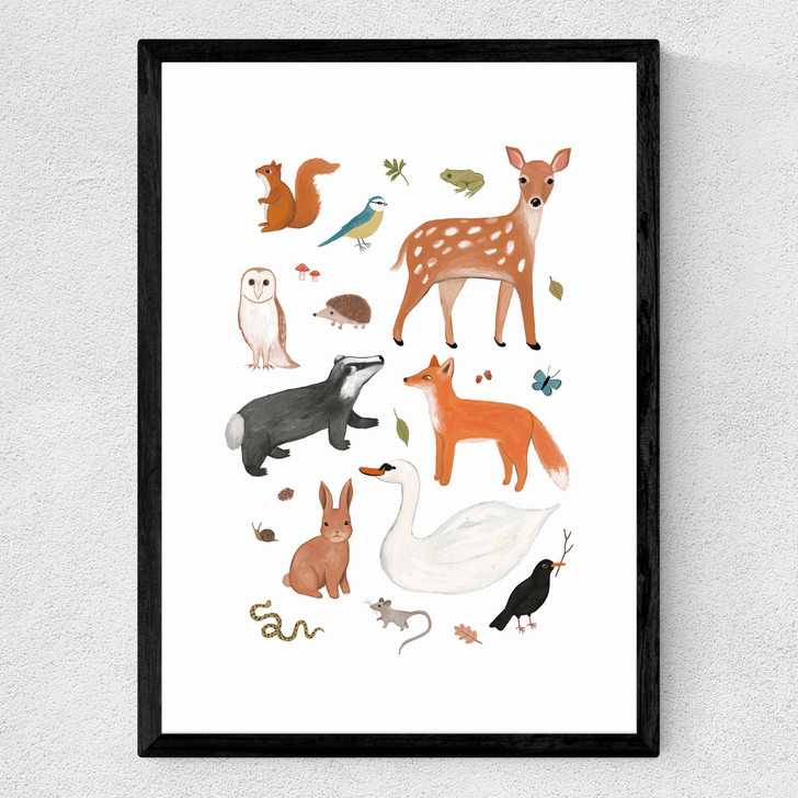 Woodland animals Medium Black Frame Woodland animals Medium Black Frame