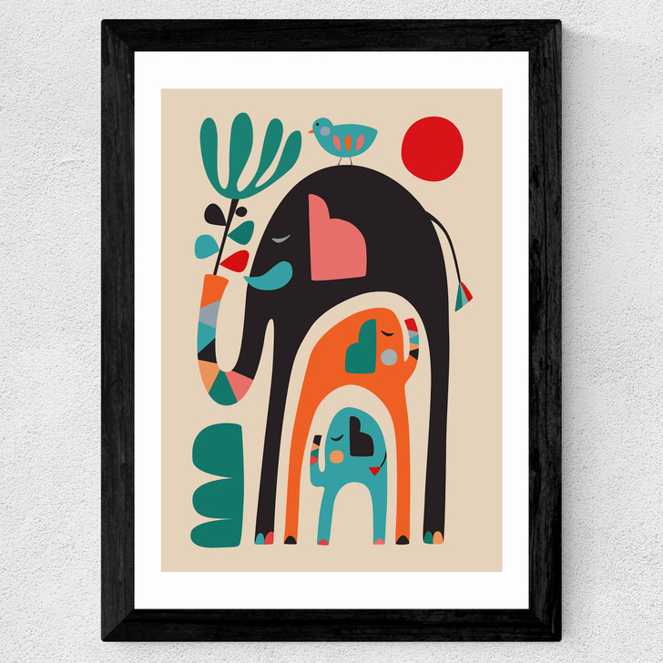 Three Elephants Wide Black Frame