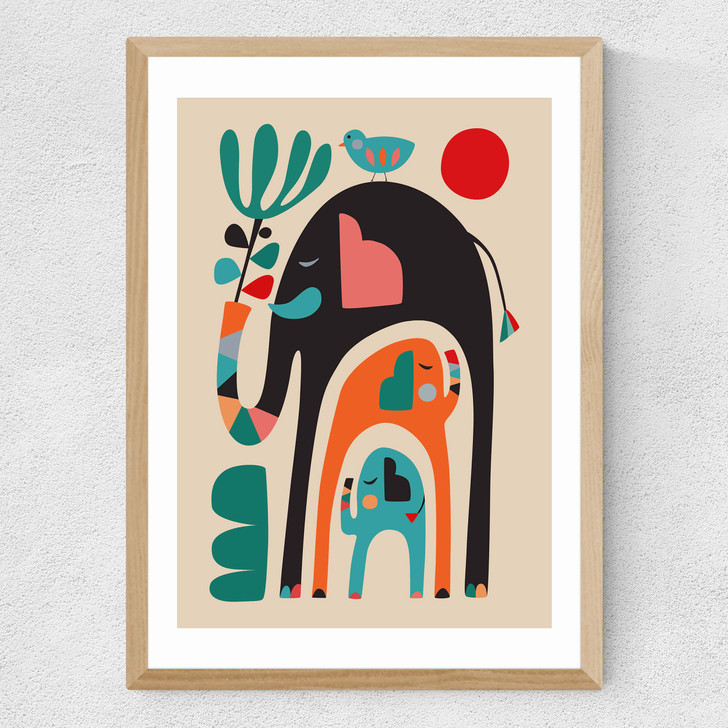 Three Elephants Medium Oak Frame