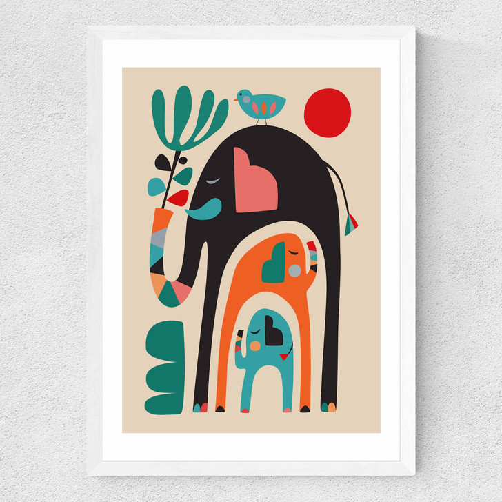 Three Elephants Medium White Frame