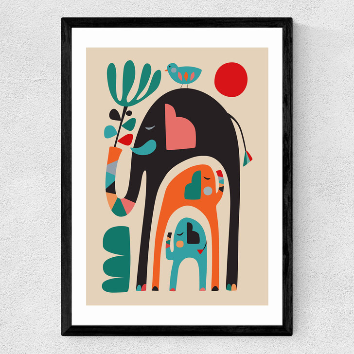 Three Elephants Medium Black Frame