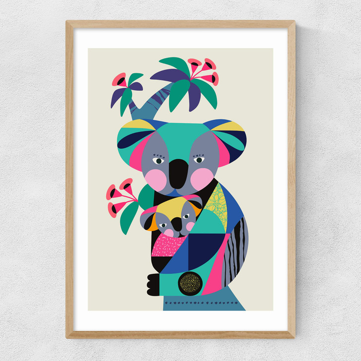 Baby Koala With Mom Narrow Oak Frame Baby Koala With Mom Narrow Oak Frame