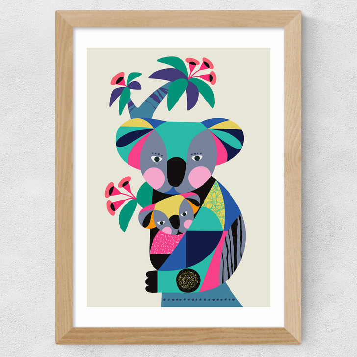 Baby Koala With Mom Wide Oak Frame Baby Koala With Mom Wide Oak Frame