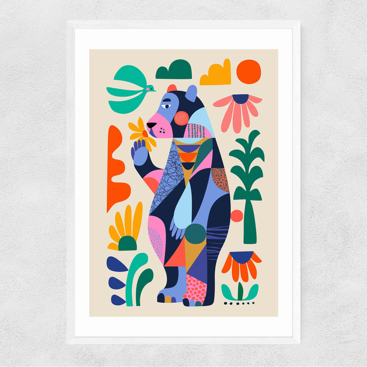 Bear by Rachel Lee Narrow White Frame