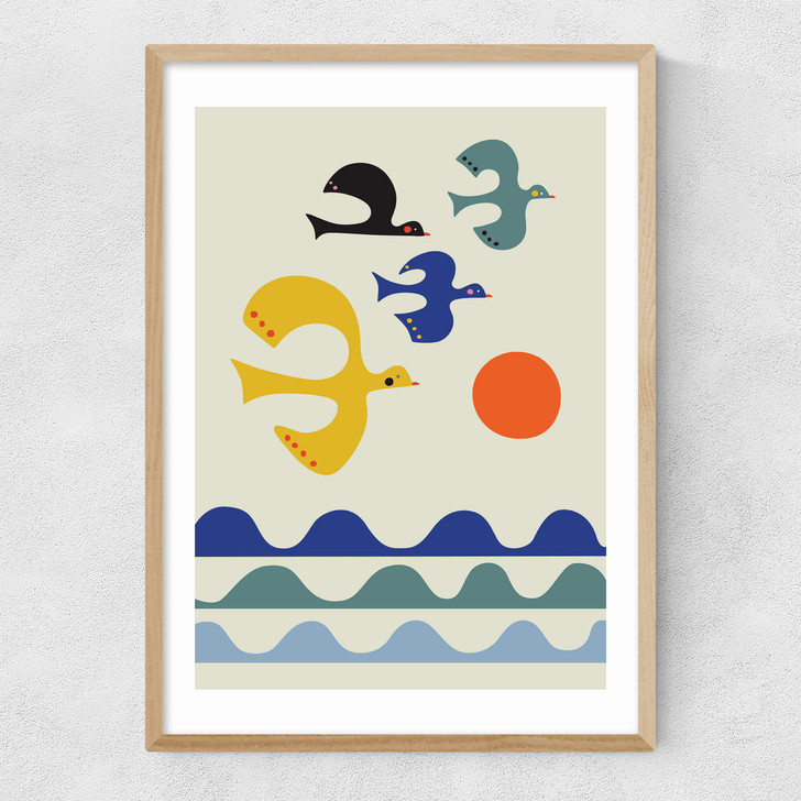 Flock of Birds Narrow Oak Frame