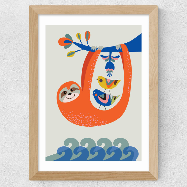 Sloth by Rachel Lee Wide Oak Frame