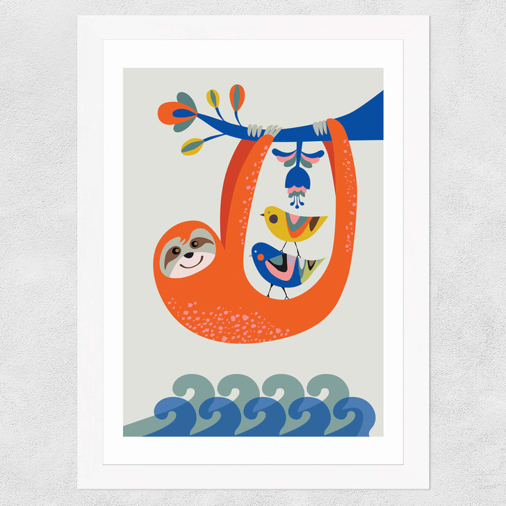 Sloth by Rachel Lee Wide White Frame