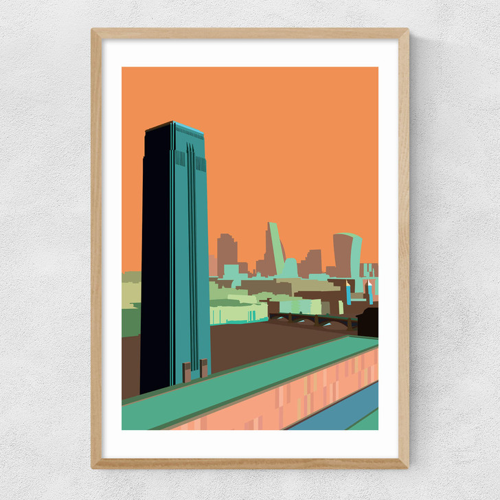 Tate Modern - City Skyline (Orange) Narrow Oak Frame Tate Modern - City Skyline (Orange) Narrow Oak Frame