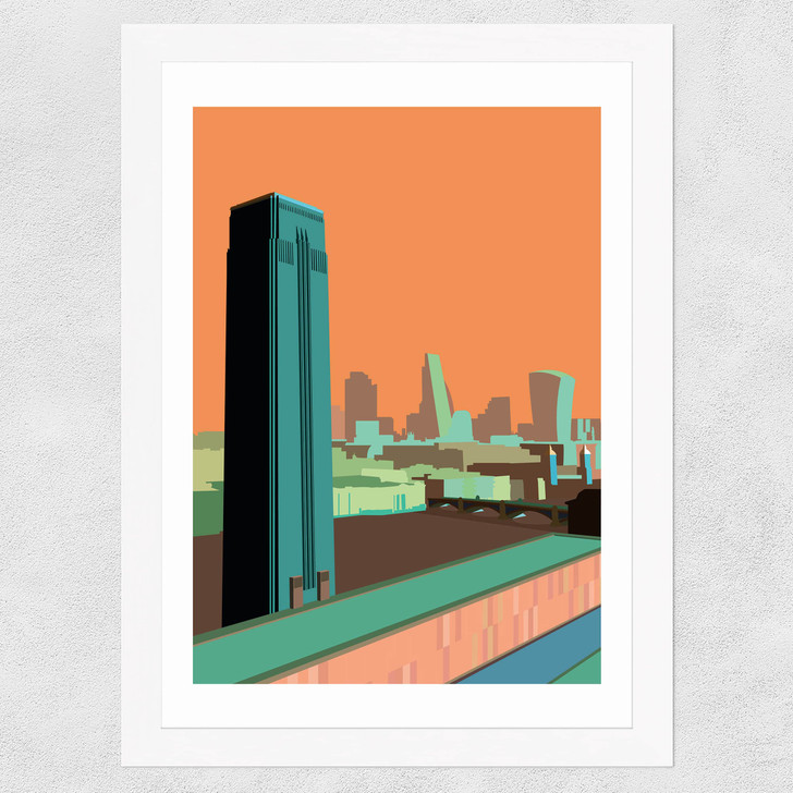 Tate Modern - City Skyline (Orange) Wide White Frame Tate Modern - City Skyline (Orange) Wide White Frame