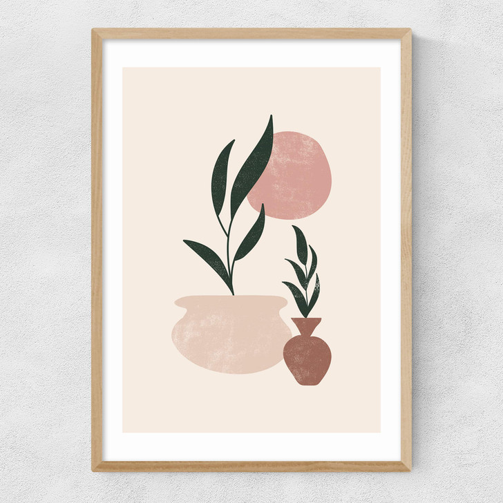 Muted Mauve Leaves Narrow Oak Frame Muted Mauve Leaves Narrow Oak Frame