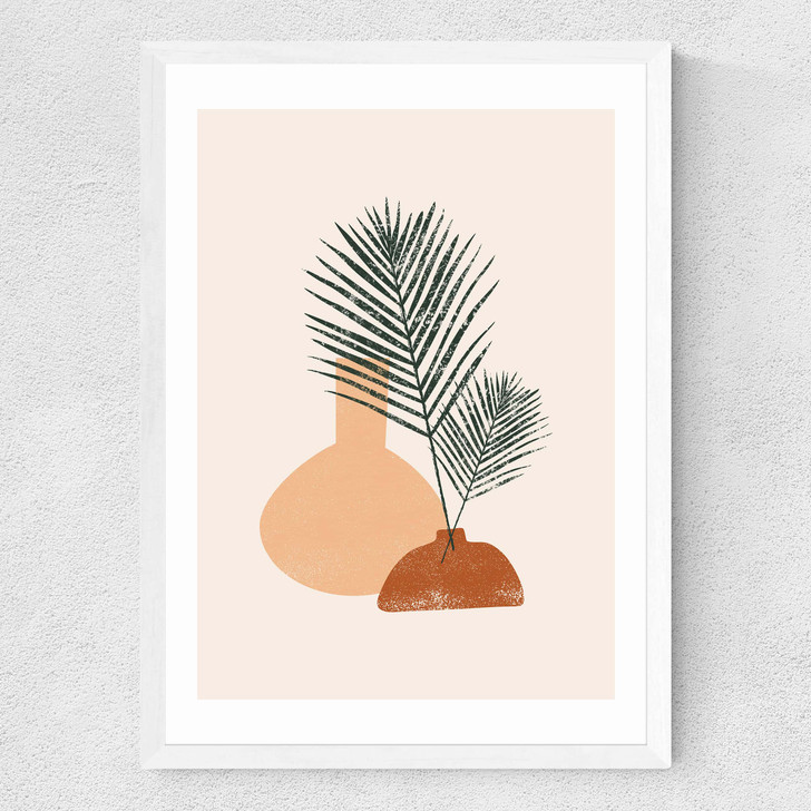 Palm Leaf Pottery Medium White Frame