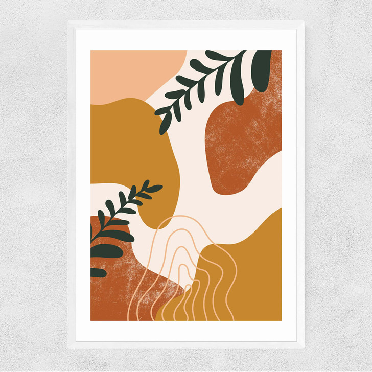 Abstract Leaves Narrow White Frame