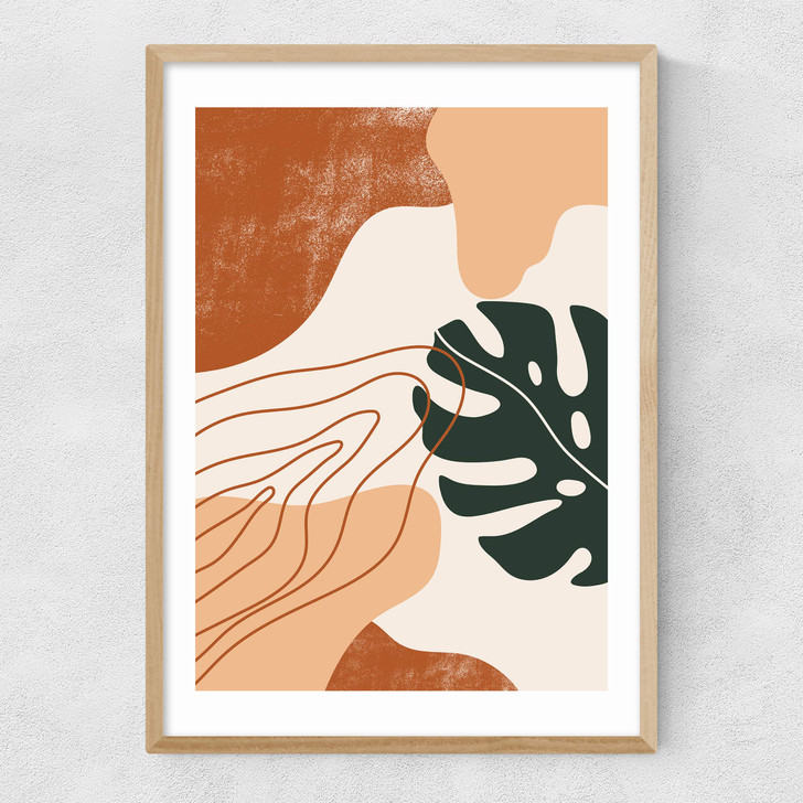 Abstract Monstera Narrow Oak Frame