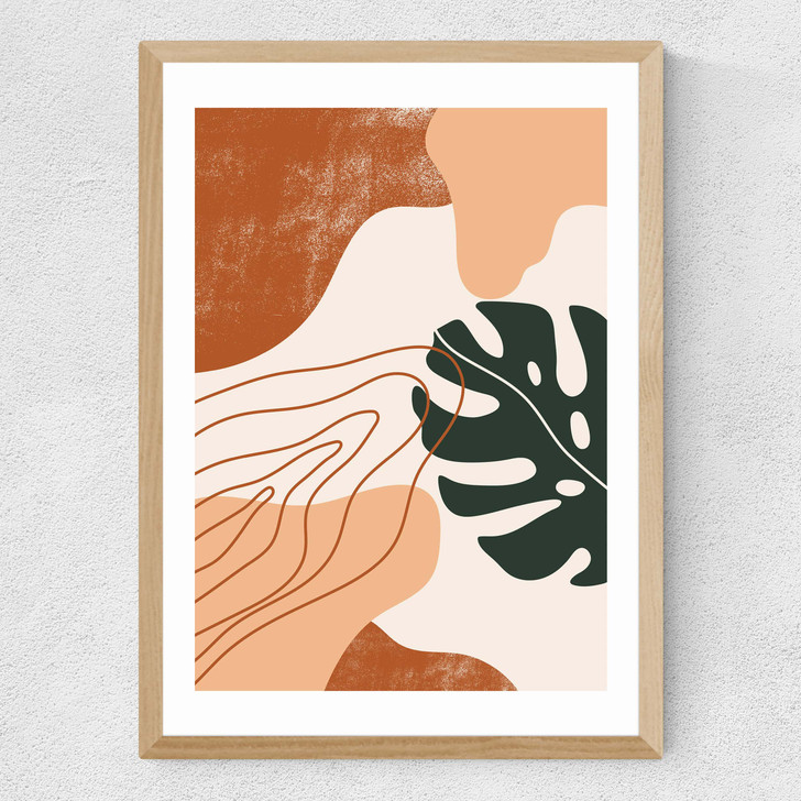 Abstract Monstera Medium Oak Frame