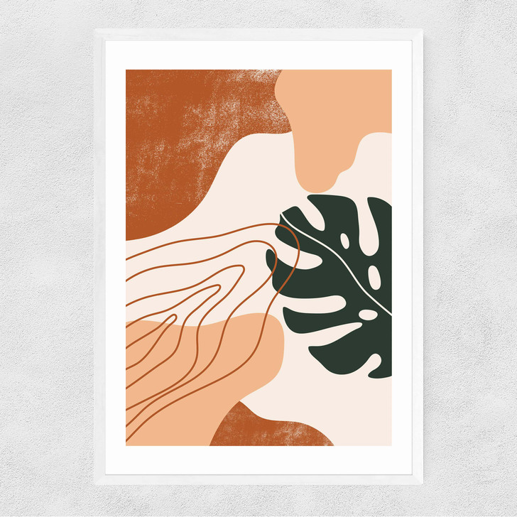 Abstract Monstera Narrow White Frame