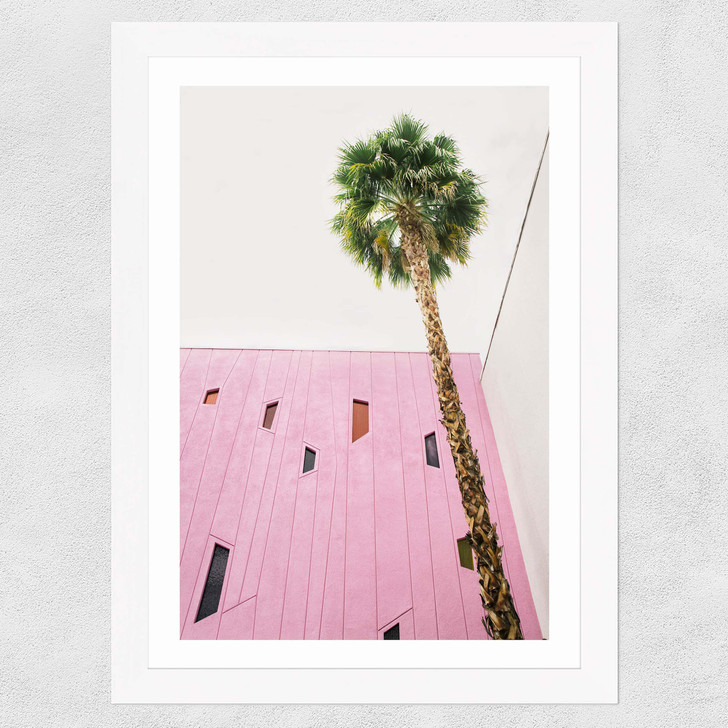 Pink Palm Springs by Oh Fine! Art Wide White Frame