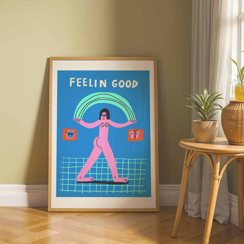 feelin good art print by aley wild in oak frame