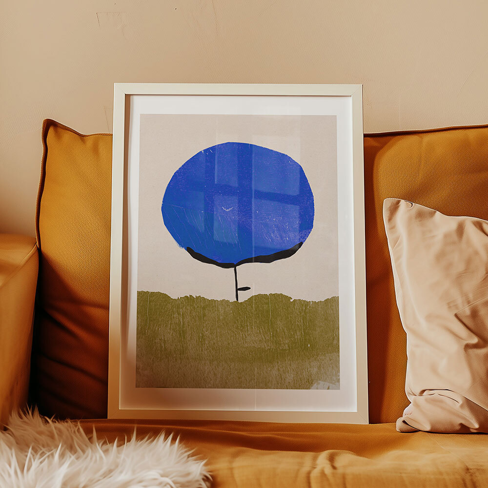 blue flower art print by alisa galitsyna in white frame