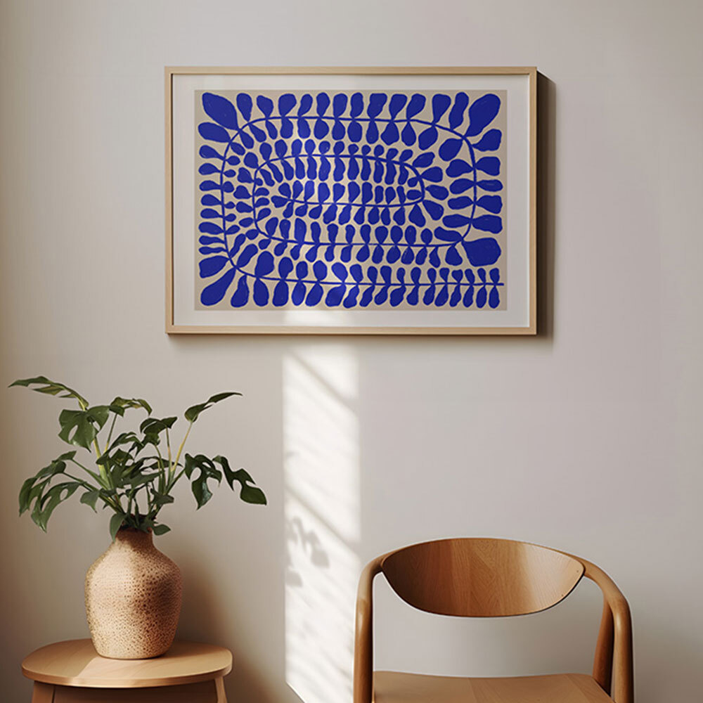 one hundred leaved landscape blue art print by alisa galitsyna in oak frame