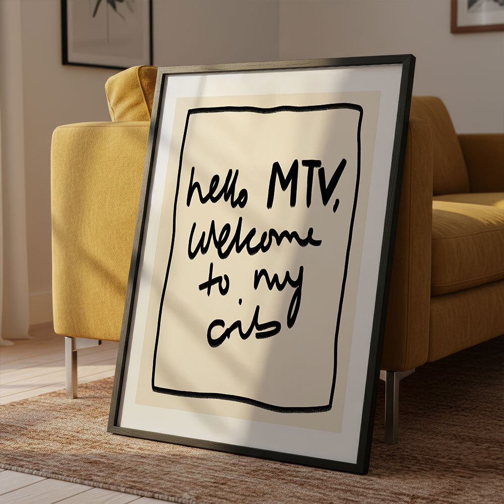 hello mtv art print by amber may art in black frame