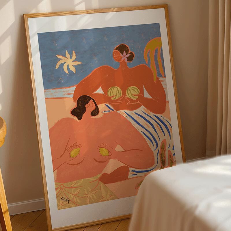 lemon and melon art print by arty guava in oak frame
