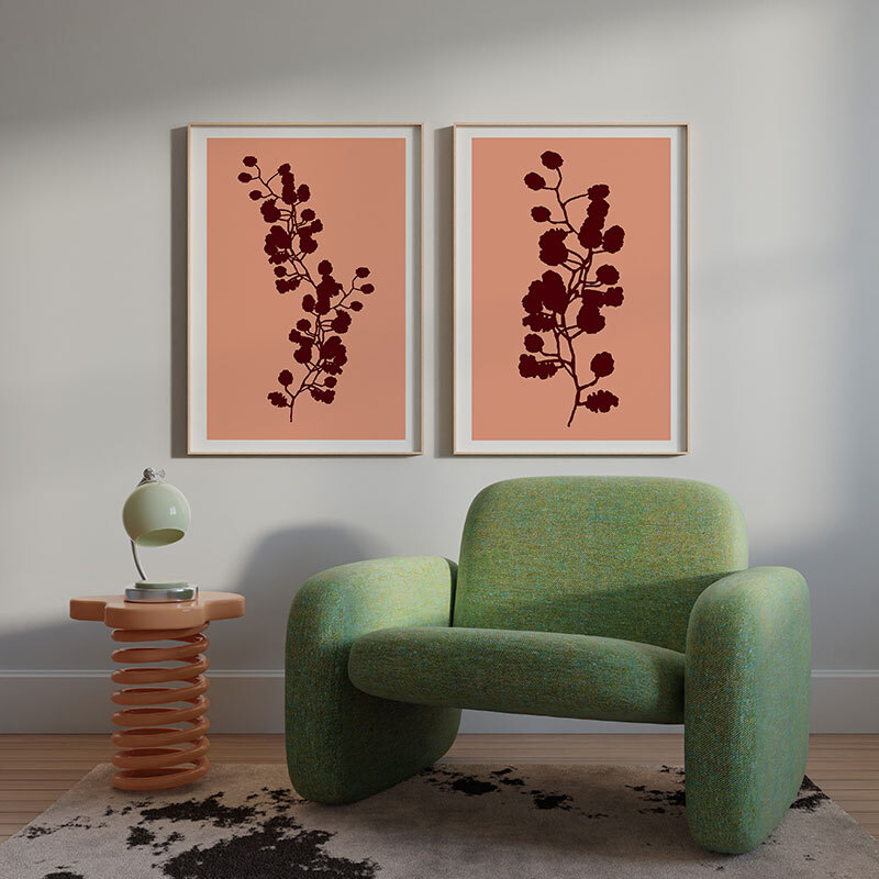 floral silhouette art print set by cartissi in oak frame