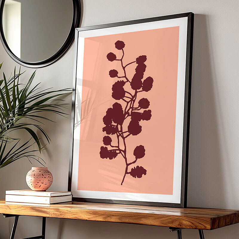 floral silhouette I art print by cartissi in black frame