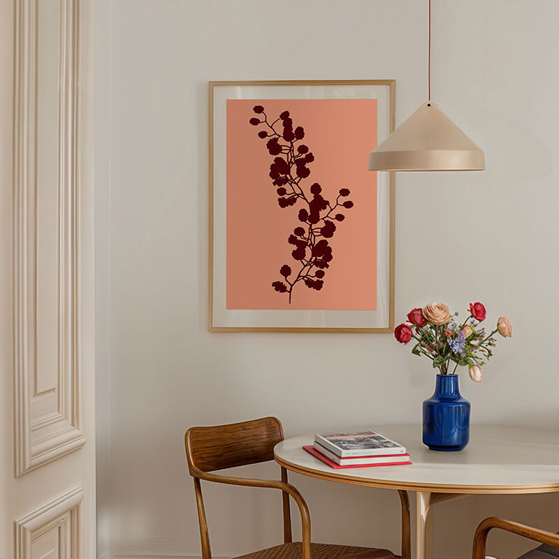floral silhouette II art print by cartissi in oak frame