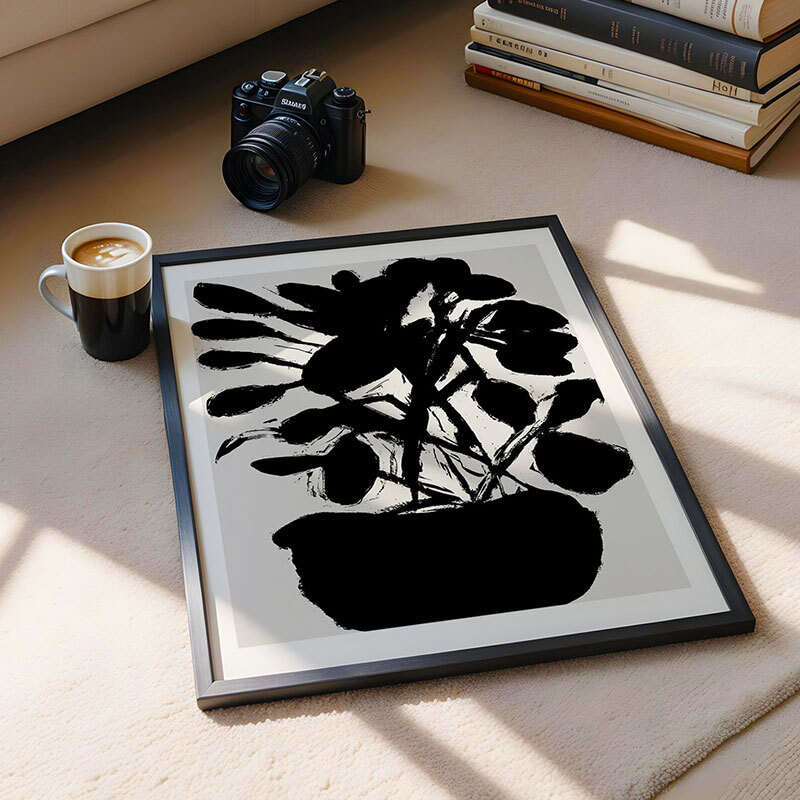 potted plant silhouette I art print by cartissi in black frame