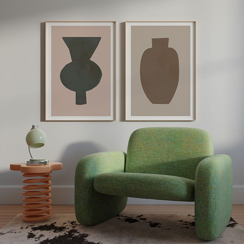 neutral vase art print set by cartissi in oak frame
