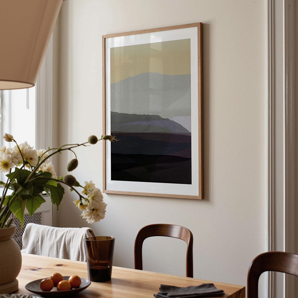 golden hills III art print by cartissi in oak frame